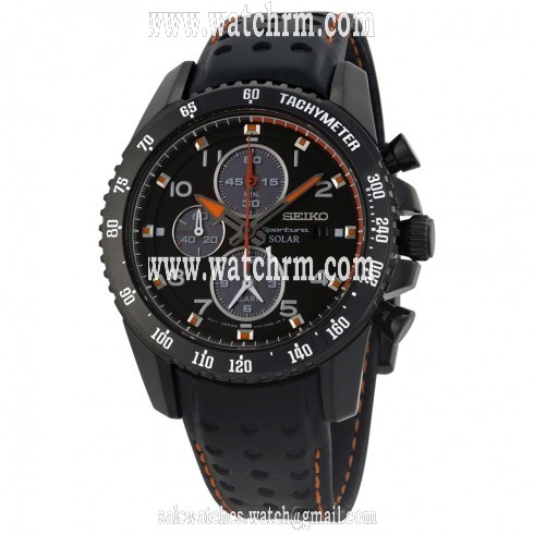 Seiko Sportura Solar Chronograph Black Dial Black Leather Strap Men's Watch SSC273