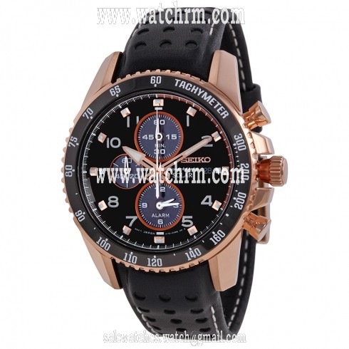 Seiko Sportura Solar Chronograph Black Dial Black Leather Strap Men's Watch SSC274