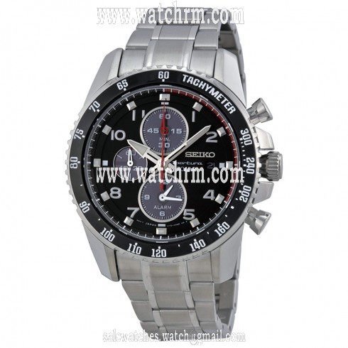 Seiko Sportura Solar Chronograph Black Dial Stainless Steel Men's Watch SSC271