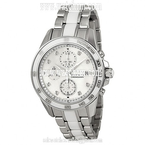 Seiko Sportura White Dial Stainless Steel and White Ceramic Ladies Watch SNDX95