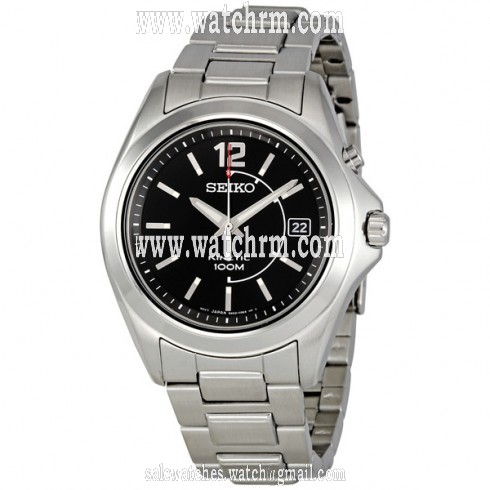 Seiko Stainless Steel Black Dial Kinetic Men's Watch SKA477