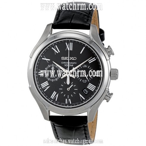 Seiko Timekeeper Black Dial Black Leather Men's Watch SSB023