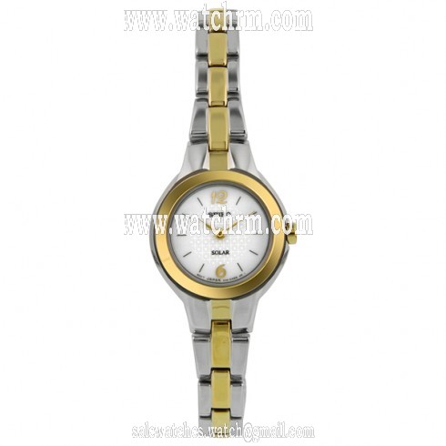 Seiko Two-Tone Dress White Dial Solar Quartz Ladies Watch SUP024