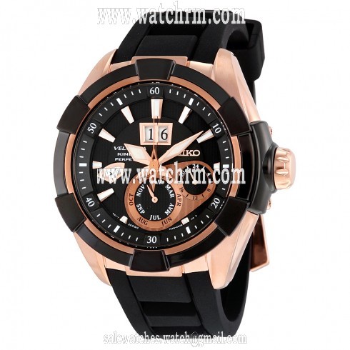 Seiko Velatura Kinetic Black Dial Back Rubber Men's Watch SNP104