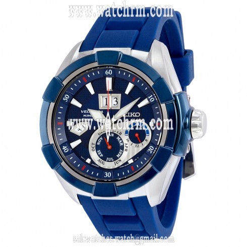Seiko Velatura Kinetic Blue Dial Blue Rubber Men's Watch SNP103