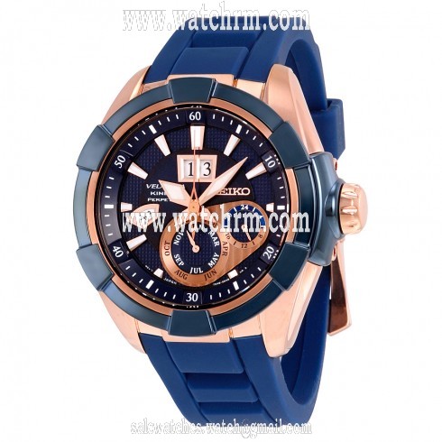 Seiko Velatura Kinetic Perpetual Blue Dial Blue Rubber Men's Watch SNP120