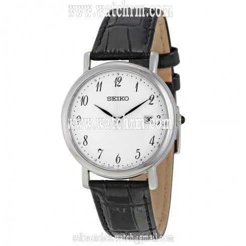 Seiko White Dial Black Leather Ladies Watch SKK647