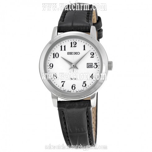 Seiko White Dial Black Leather Ladies Watch SUR823