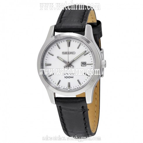 Seiko White Dial Black Leather Ladies Watch SXDG65