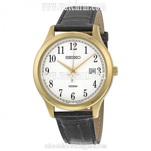 Seiko White Dial Black Leather Men's Watch SUR086