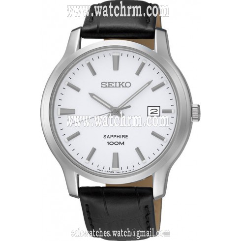 Seiko White Dial Black Leather Men's Watch SGEH43