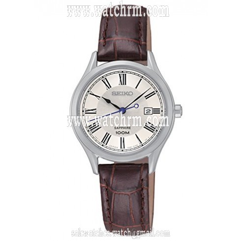 Seiko White Dial Brown Crocodile Leather Quartz Ladies Watch SXDG21P1