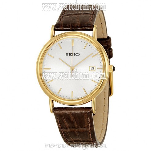Seiko White Dial Brown Leather Men's Watch SKK698