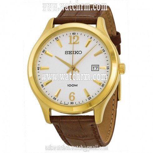 Seiko White Dial Brown Leather Men's Watch SUR056