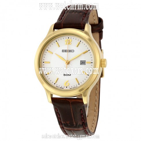 Seiko White Dial Brown Crocodile Leather Quartz Ladies Watch SUR790