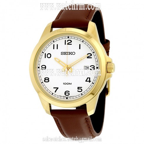 Seiko White Dial Brown Leather Quartz Men's Watch SUR160