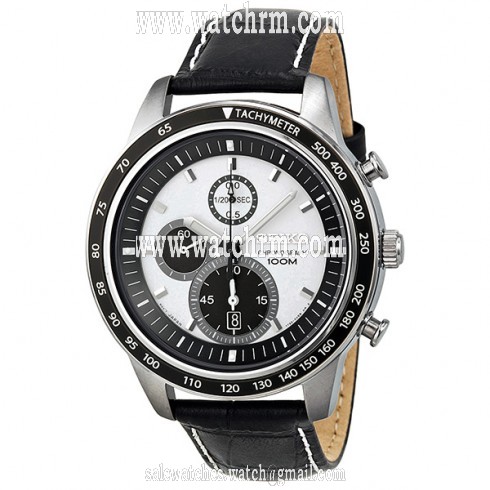 Seiko White Dial Chronograph Black Leather Men's Watch SNDD93