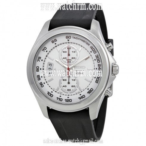 Seiko White Dial Chronograph Stainless Steel Black Rubber Men's Watch SNN259
