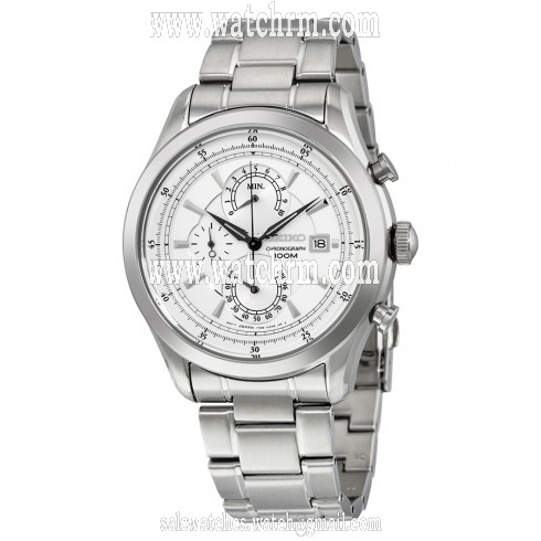 Seiko White Dial Chronograph Stainless Steel Men's Watch SPC163