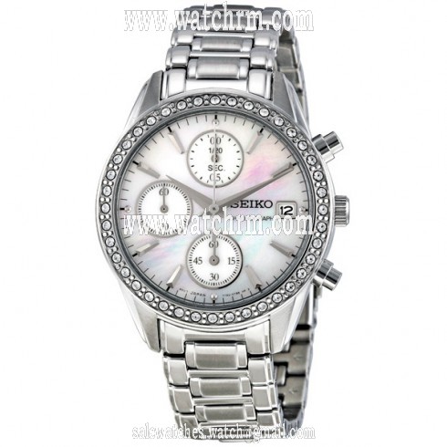 Seiko White Dial Chronograph Steel Ladies Watch SNDY21