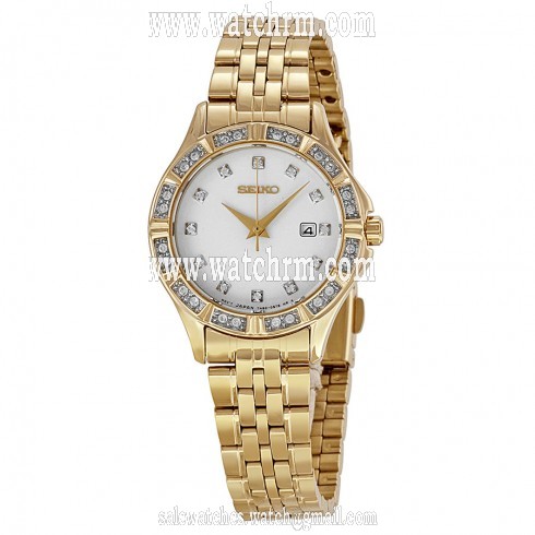 Seiko White Dial Gold-tone Stainless Steel Ladiwa Watch SXDF18