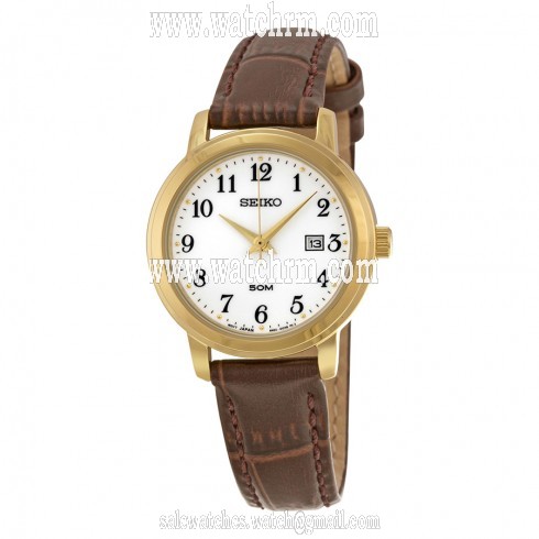 Seiko White Dial Leather Ladies Watch SUR822