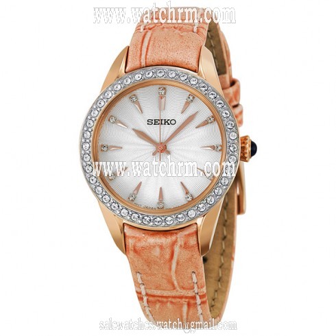 Seiko White Dial Rose Gold-Tone Stainless Steel Ladies Watch SRZ388
