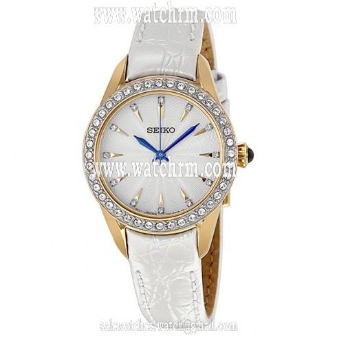 Seiko White Dial White Leather Strap Ladies Watch SRZ386P2