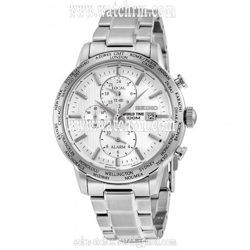 Seiko World Time GMT Chronograph Silver Dial Stainless Steel Men's Watch SPL047