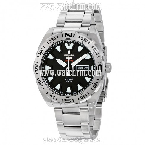 Seikoo 5 Sports Black Dial Stainless Steel Men's Watch SRP739