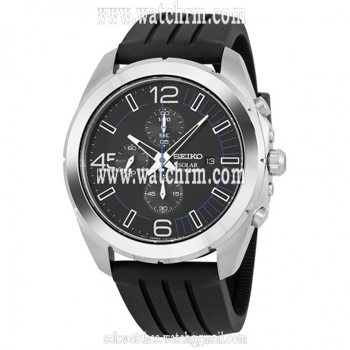 Seko Solar Chronograph Black Dial Black Rubber Men's Watch SSC213P2
