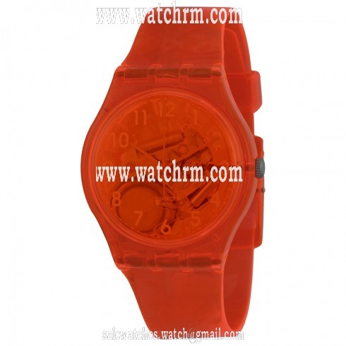 Swatch Abricotier Orange Transparent Dial Translucent Orange Silicone Unisex Watch GO114