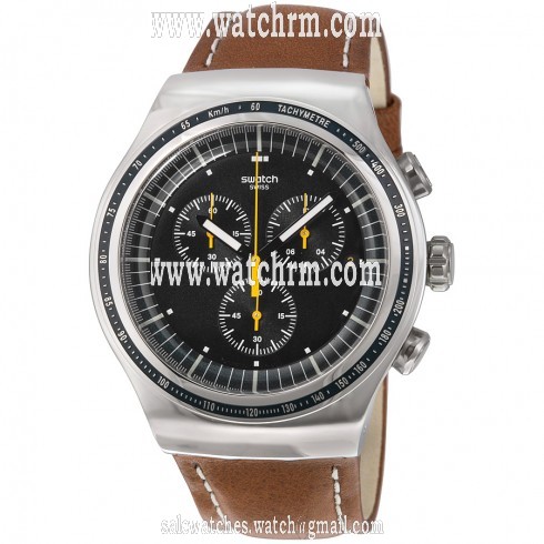 Swatch Alpine Vintage Green Dial Brown Leather Men's Watch YOS450