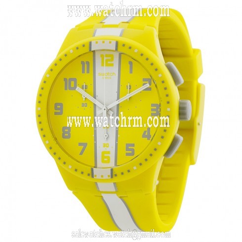 Swatch Amorgos Chronograph Yellow and White Dial Yellow Silicone Strap Unisex Watch SUSJ100