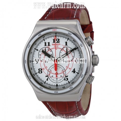 Swatch Back To The Roots Chronograph White Dial Brown Leather Men's Watch YVS414