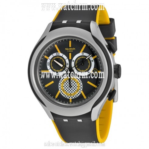Swatch Bee-droid Chronograph Black Dial Black and Yellow Silicone Men's Watch YYS4008