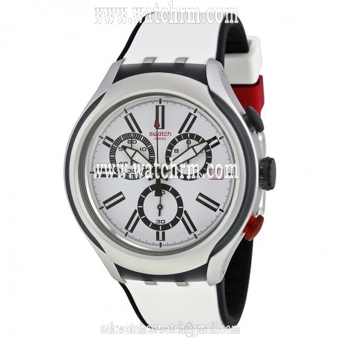 Swatch Black Wheel White Dial White and Black Silicone Men's Quartz Watch YYS4005