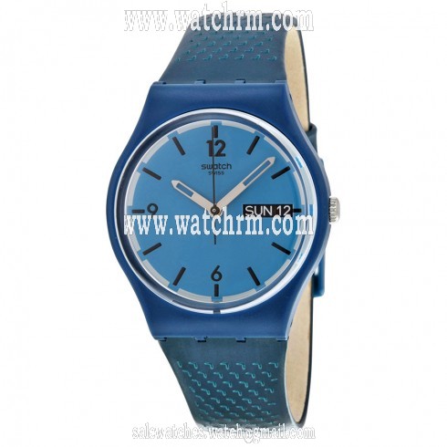 Swatch Blue Bottle Blue Dial Blue Leather Men's Watch GN719
