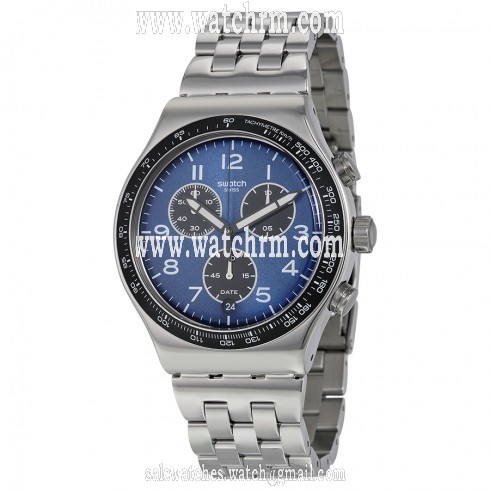 Swatch Boxengasse Chronograph Blue Dial Stainless Steel Men's Watch YVS423G
