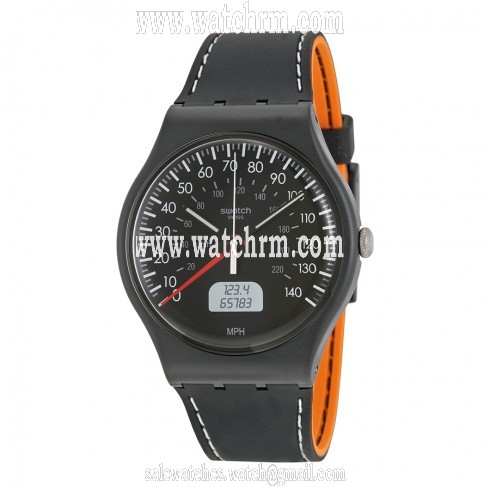 Swatch Brake Black Dial Black and Orange Silicone Unisex Watch SUOB117