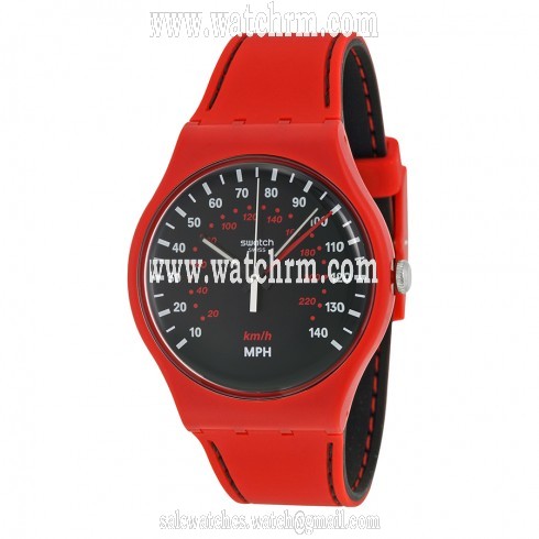 Swatch Brake Black Dial Red Silicone Unisex Watch SUOR104