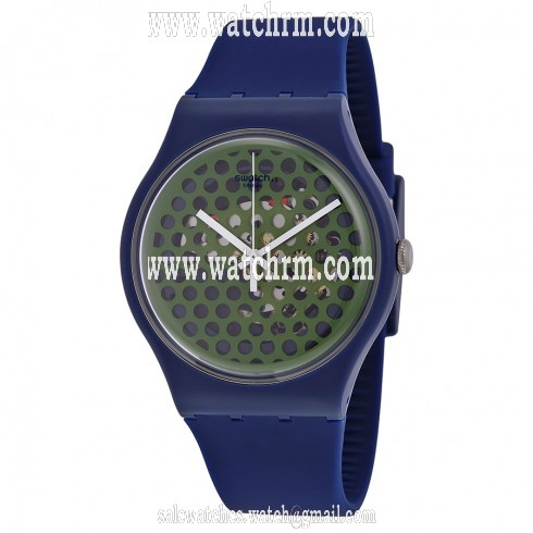 Swatch Buchetti Green Green Perforated Dial Blue Silicone Men's Watch SUON113