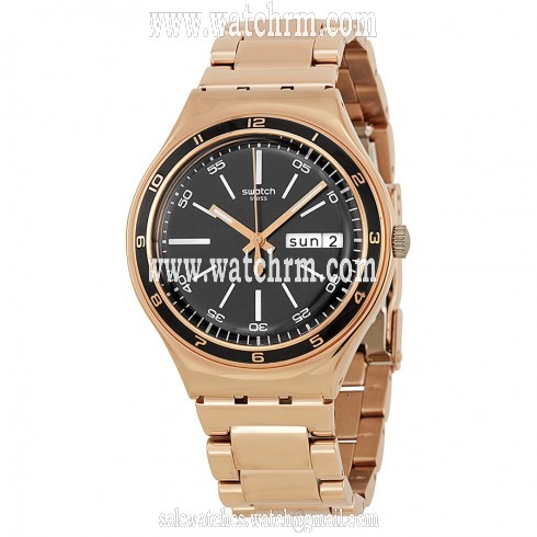 Swatch Charcoal Medal Rose Black Dial Rose Gold PVD Stainless Steel Men's Watch YGG704G