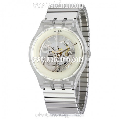 Swatch Cleared Up Transparent Dial Stainless Steel Watch SUOK105FA