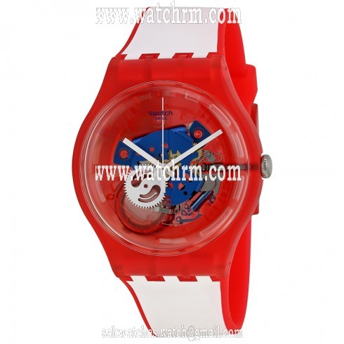 Swatch Clownfish Red Blue Transparent White and Red Silicone Men's Watch SUOR102