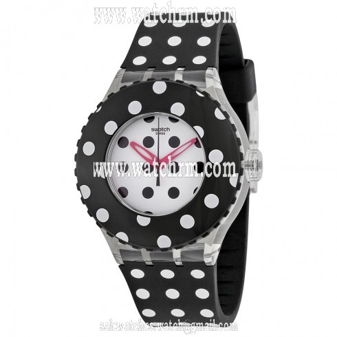 Swatch Dottami White Polkadot Dial Black Polkadot Silicone Ladies Sports Watch SUUK107