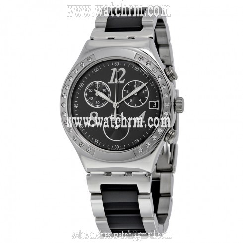 Swatch Dreamnight Chronograph Black Dial Two-tone Stainless Steel Men's Watch YCS485GC