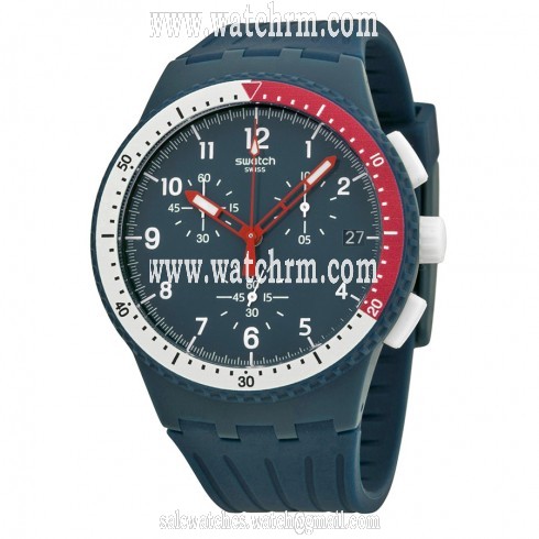 Swatch El Comandante Chronograph Blue Dial Blue Silicone Men's Watch SUSN405
