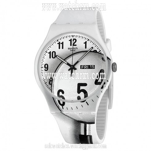 Swatch Enlarge Time White Dial White Silicone Strap Unisex Watch SUOW704
