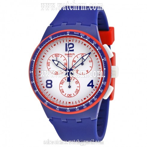 Swatch Fast Server Chronograph White Dial Blue Silicone Men's Watch SUSZ100
